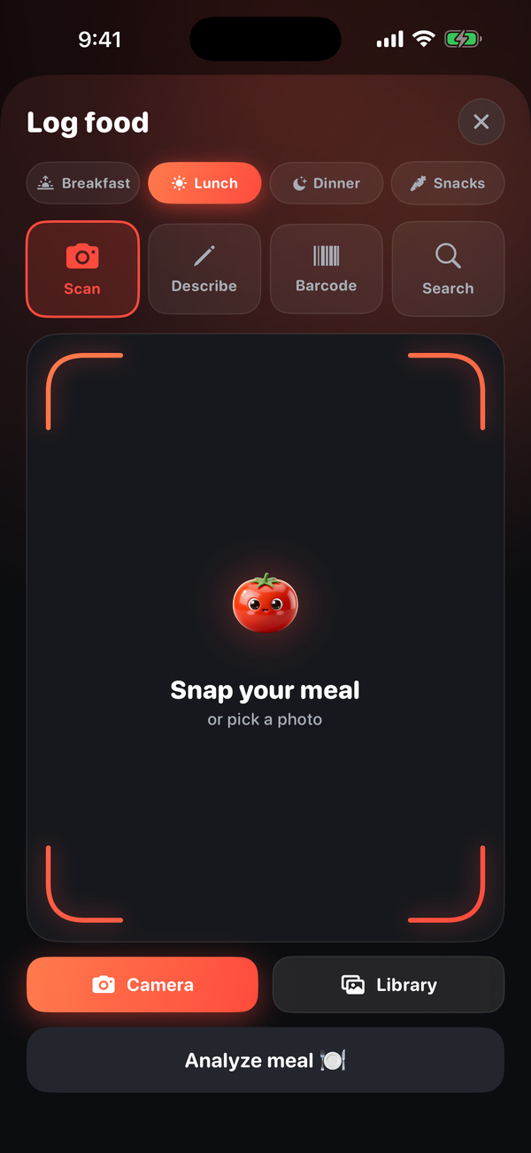 Scanning a meal with Tomator Cal AI